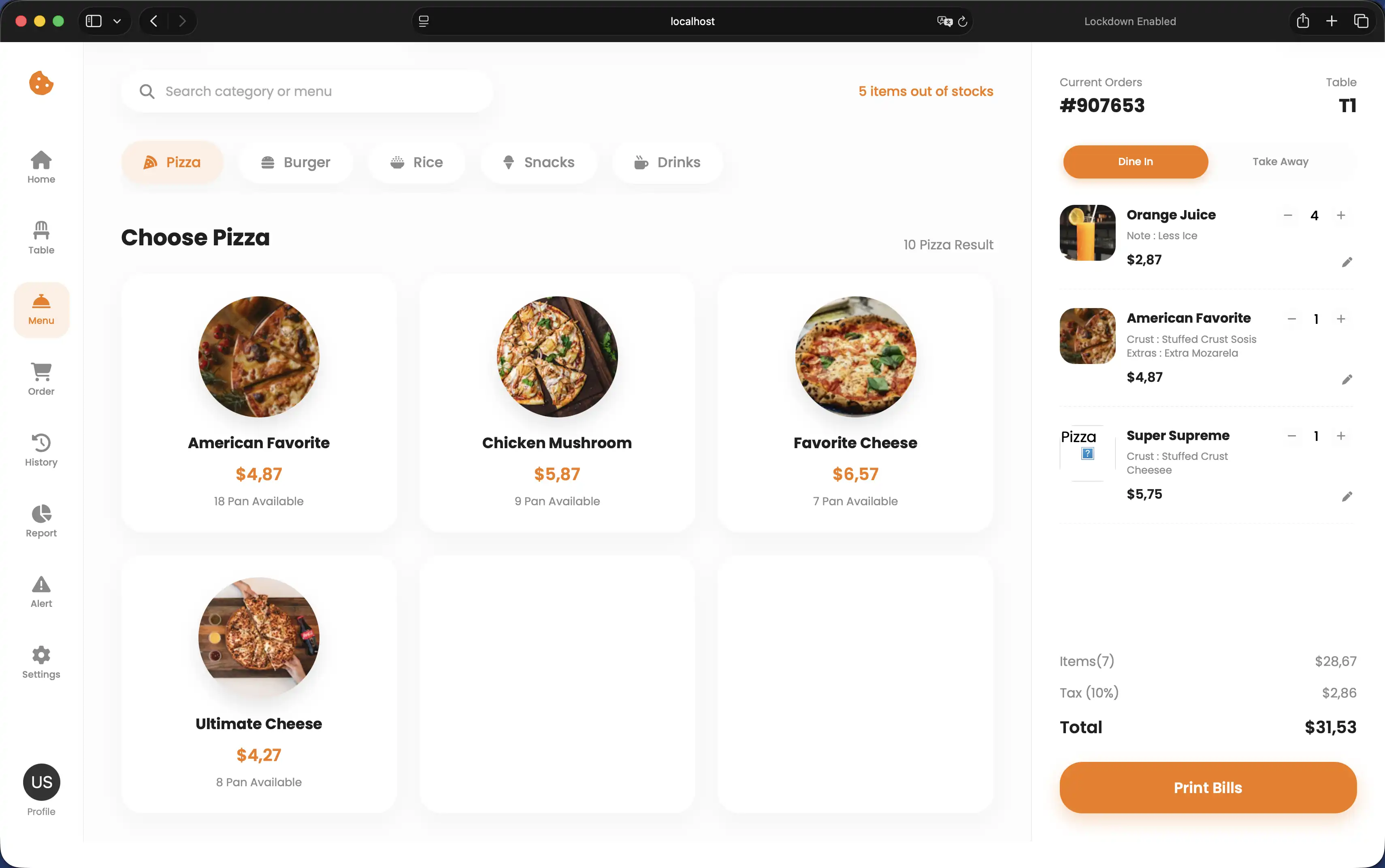 หน้าจอสั่งอาหาร